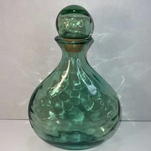 WOW! Made In Spain Sea Foam Green Glass 13" Decanter W/ Round Glass Cork Stopper